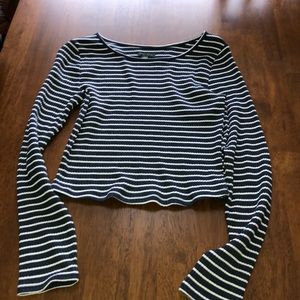 Blue and white striped long sleeve shirt